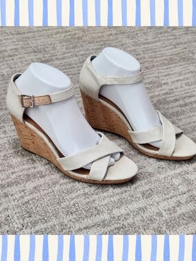 TOMS women's Sienna wedge sandals ivory white cork size 9